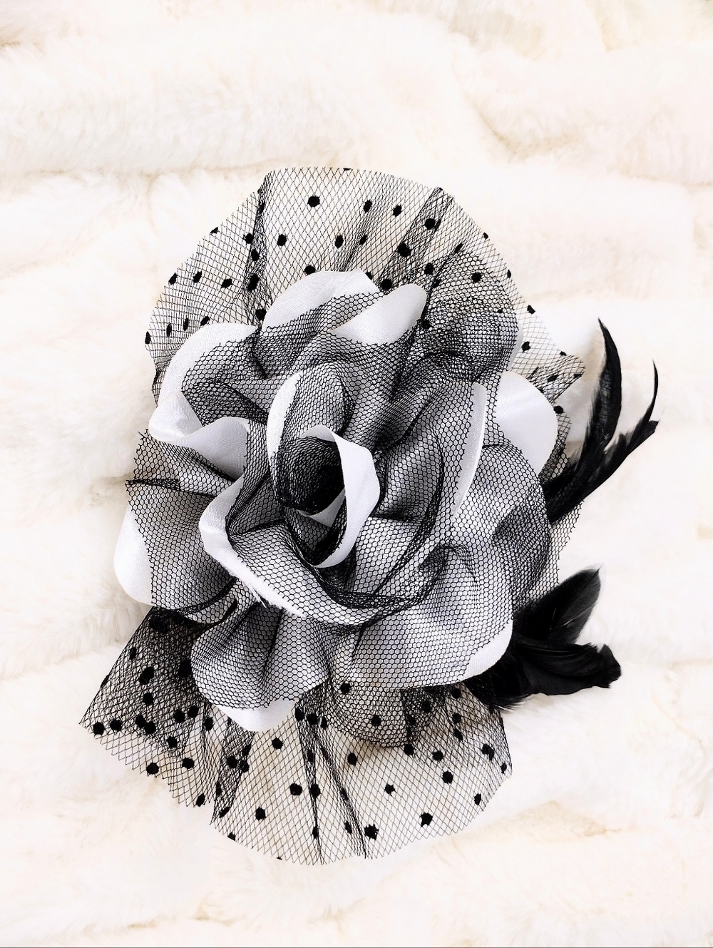 Black & White Floral Netting Hair Fascinator